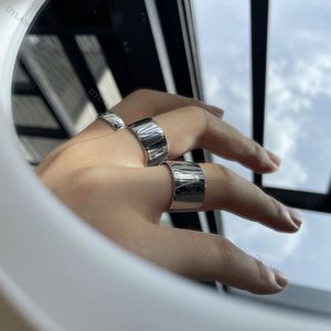 Dylam INS Hot Minimal Unisex <b>Plain</b> Adjustable Rhodium Plated Wide Engravable <b>Rings</b> Jewelry Women 925 Sterling Silver Open <b>Ring</b> - Product Image 3