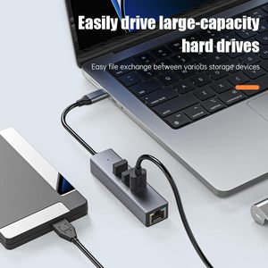 SYONG <span class=keywords><strong>4</strong></span>-in-1 Gigabit USB Ethernet Hub voor Laptop met <span class=keywords><strong>4</strong></span>-poorts USB-A 3.0 en USB-C, 1000Mbps RJ45 LAN Netwerkadapter - Product Image 3