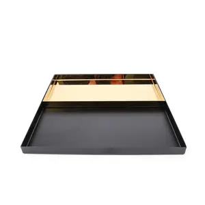 MAXERY Wholesale Custom Logo Rectangle Metal Mirror Gold Stainless Steel Serving Tray