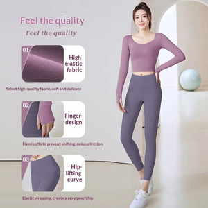 Conjunto Deportivo de 2 Piezas Personalizado para Gimnasio, Ropa Deportiva sin Costuras, Transpirable, de Secado Rápido, Leggings para Yoga, para <span class=keywords><strong>Mujer</strong></span> - Product Image 4