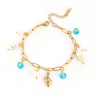 Bracelet en acier inoxydable style océan avec breloques coquillage et queue de sirène, chaîne ajustable, bijoux de plage pour femme