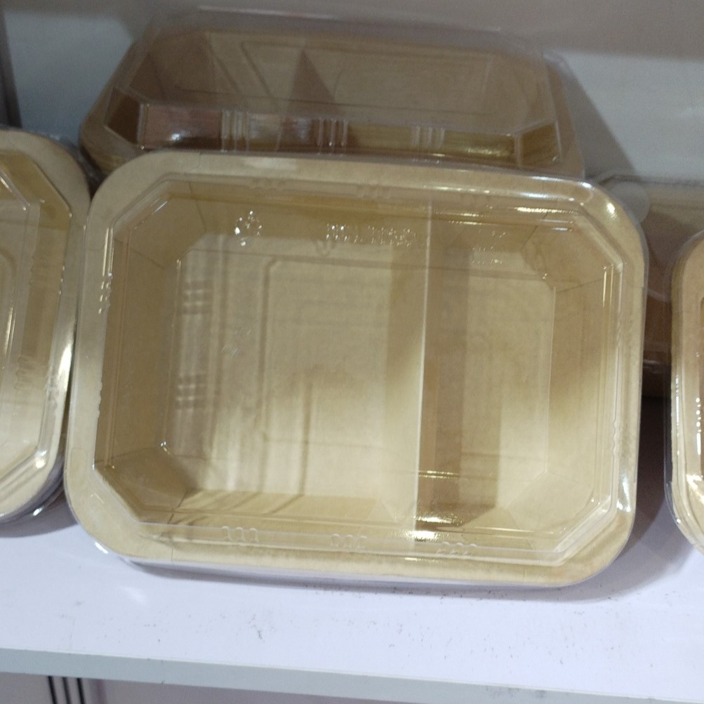 Factory Direct Custom Logo Disposable Kraft Paper Oblong Camping Cover Thickened Salad Bowl Fruit Paper Plate Bowl