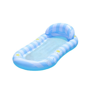 Floating Lounger Seat Mesh Adult Swimming Water Sports PVC <b>Inflatable</b> <b>Pool</b> <b>Float</b> Without Canopy Blue White Floral Pattern - Product Image 5