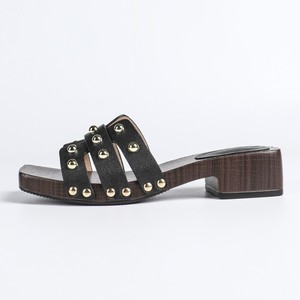 Sandales à talons pour femmes, talon épais, bout ouvert, doublure en PU, semelle en bois antidérapante, style chunky avec décorations en pierres - Product Image 5