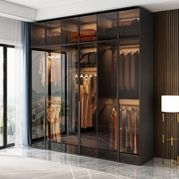 Dressing Armoire de Rangement Vêtements avec Porte Vitrée et Lumières LED Noire