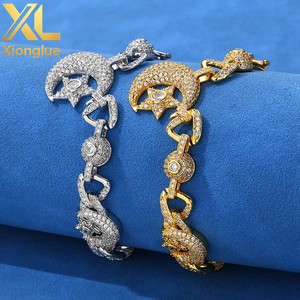 Factory Custom Fine Jewelry Hip Hop 10mm Moon Star 925 Sterling Silver Bracelet Moissanite Luxury Women <b>Men</b> Chain Link Bracelets - Product Image 4