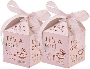 50 pièces découpées au Laser bébé filles douche fête boîte à bonbons c'est une fille cadeau boîte à bonbons baptême faveur boîtes sac d'emballage creux - Product Image 4