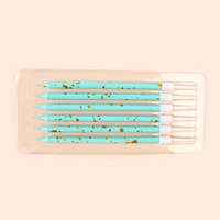 Lot de 6 bougies d'anniversaire à longue tige, sans fumée, faites à la main, couleur unie, feuille d'or, design créatif en forme de crayon, cire de paraffine, pour gâteau de fête, nouveauté