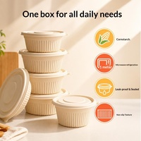 Boîte à lunch ronde jetable biodégradable à base d'amidon de maïs, compatible micro-ondes, avec couvercle anti-fuite, emballage à emporter