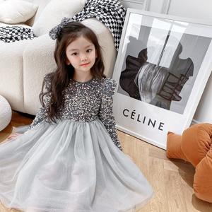 Robe de princesse en velours luxueux à paillettes pour filles, robe de fête à manches longues pour enfants avec coiffe - Product Image 4