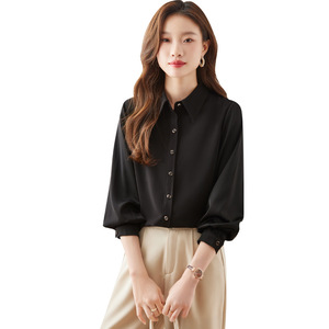 Women's White Shirt Solid Color Poplin Office Blouse Long Sleeve Simple Style - Product Image 5