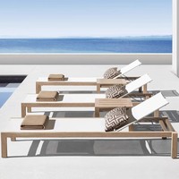 Cama Reclinable Moderna de Madera Maciza de Lujo, Sofá de Exterior de Teca Antiséptica y Duradero, Tumbona con Cojín de Ratán para Hotel, Playa y Piscina