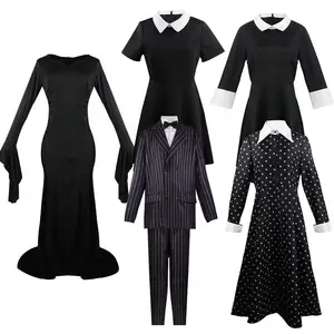 Commercio all'ingrosso Halloween Carnival Addams Party Suit Black Role Play Costume Cosplay di venerdì per bambine