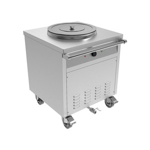 Chariot <span class=keywords><strong>de</strong></span> présentation isotherme commercial robuste en acier inoxydable pour aliments, système mobile à 4 roues, avec seau à bouillie/soupe inclus - Product Image 2