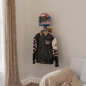<b>Wooden</b> Wall Mounted <b>Coat</b> Rack With Helmet Holder And Key <b>Hooks</b> For Motorcycle Gear Storage - Product Image 2