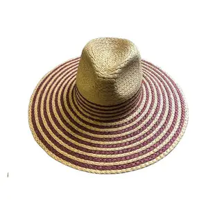 Wholesale New Hot Sale Woven Colorblock Fashion Ladies Straw Floppy Hat Manufacture
