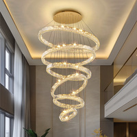 Lustre de plafond en cristal K9 moderne et luxueux pour hall d'hôtel, villa, salon, loft, escalier, lustre rond en forme d'anneau, luminaire suspendu