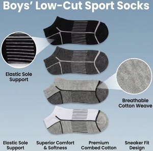 Chaussettes de sport basses en coton personnalisées pour garçons, haute qualité avec coussin en molleton bouclette dans la semelle - Product Image 1
