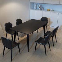 Table à manger en ardoise blanche et noire de style nordique italien avec accents en acier inoxydable pour petites maisons - Design haut de gamme de luxe léger