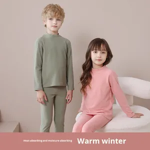 Ensemble de sous-vêtements thermiques pour garçons et filles, automne et hiver, nouveau, doublé de polaire, laine et soie <span class=keywords><strong>duron</strong></span>, durable, chaud, respirant, pyjama - Product Image 2