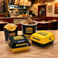 Ensemble d'emballages personnalisables écologiques et biodégradables en carton pour la restauration rapide : boîte à burger, boîte à poulet frit, sac à frites