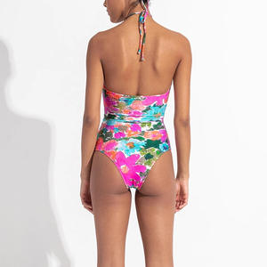 Maillot de bain une pièce Rose rouge fleuri avec bretelles ras-du-cou et jupe, tenue de plage dos nu, nouvelle collection <span class=keywords><strong>2022</strong></span> - Product Image 2