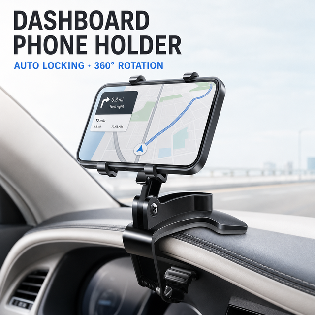 Car Phone Mount Dashboard Spring  Clamp 360 Degree Foldable  Navigation Bracket Four-Corner Grip  Holder HUD View
