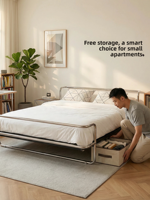 Lit de luxe industriel Bauhaus en acier inoxydable, design durable et écologique, cadre en métal léger double pour hôtel, appartement, chambre à coucher