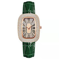 Montre-bracelet de luxe pour homme à quartz, cadran entièrement orné de strass, bracelet en alliage d'acier inoxydable, bracelet en cuir PU crocodile rouge brillant, montre de soirée