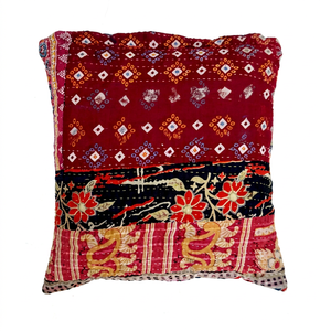 Vintage Sari Cotton Hand Embroidered Kantha Work Cushion Pillow Cover - Product Image 1
