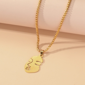 Collar con colgante de cara de <span class=keywords><strong>Picasso</strong></span> abstracta de acero inoxidable para mujer, Gargantilla chapada en oro de 18k estilo Hip Hop, venta al por mayor de fábrica - Product Image 6