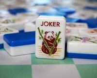 Juego de Fichas de Mahjong Americanas de Acrílico con Diseño de Panda Gigante Chino, Clásico Estampado Oriental de Panda en Bambú, Borde Blanco y Azul en Relieve