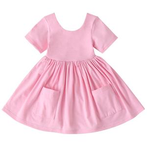 Vestidos de Verano para Niñas con Cuello Redondo sin Costuras, Bolsillo Frontal y Lazo - Product Image 1