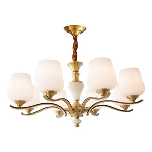 Lusso soggiorno lampadario in ottone giada luce pendente villa grande soffitto rotondo lampada a sospensione camera da letto illuminazione retrò classica - Product Image 1