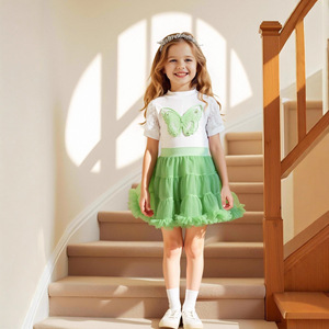 Conjunto de Ropa para Niñas Pequeñas al por Mayor, Camiseta de Manga Corta con Flores de <span class=keywords><strong>Tul</strong></span> + <span class=keywords><strong>Falda</strong></span> de <span class=keywords><strong>Tul</strong></span> en Capas Sólida, Conjunto de 2 Piezas - Product Image 3