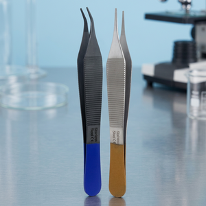 Pinces à dissection Adson en acier inoxydable, 11 pouces, droites et courbées, manche bleu-marron, instrument chirurgical certifié CE - Product Image 2