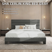 Lit plateforme moderne SHA CERLIN avec tête de lit rembourrée en tissu gris