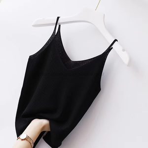 T-shirt de base pour femme en soie glacée, col en V, sexy, coupe courte, tricoté côtelé, tendance - Product Image 5