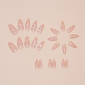 Set <span class=keywords><strong>de</strong></span> 24 Piezas <span class=keywords><strong>de</strong></span> <span class=keywords><strong>Uñas</strong></span> Postizas Acrílicas Estilo Coffin en Tonos Nude <span class=keywords><strong>y</strong></span> <span class=keywords><strong>Rosa</strong></span> Almendra con Lazo <span class=keywords><strong>Blanco</strong></span> Minimalista para Salón o DIY - Product Image 3