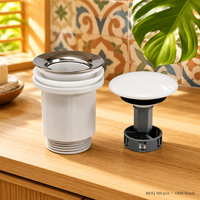 Accessoires sanitaires : Bouchon de vidange antibactérien en céramique pour lavabo, type Pop-up Click-Clack, avec fonction d'arrêt d'eau