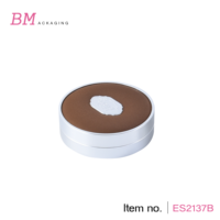 Boîtier de poudre compacte argent mat, diamètre 44 mm, plateau intérieur rond, magnétique, portable, emballage de poudre compacte pour blush avec plaque en cuir