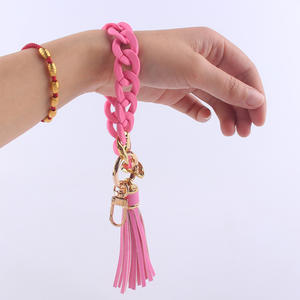 LLavero de eslabones acrílicos Chainlink Wristlet llavero pulseras brazalete llavero enlace con borla nuevo regalo de moda para su mujer chica - Product Image 4