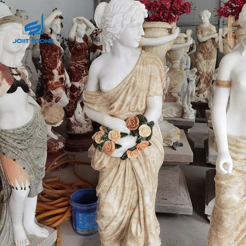 유명한 디자인 손 조각 혼합 흰색 대리석 돌 동상 4 시즌 신들 조각