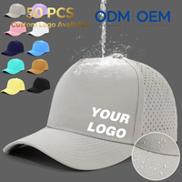 Gorra de golf de 5 paneles en blanco, de poliéster impermeable, perforada con láser, para deportes, correr, béisbol, ajustable, con logo personalizado