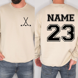 Sudadera con Capucha Personalizada de Hockey sobre Hielo, Negra, con Nombre y Número Impresos con Transferencia Térmica, Diseño de Palos Cruzados en la Parte Delantera, Transpirable y Cómoda - Product Image 3