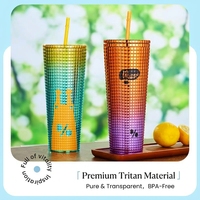 Gobelet à paille 600 ml en plastique, motif animal mignon, effet 3D, dégradé, sans BPA, anti-fuite, motif dessin animé, tendance viral sur les réseaux sociaux