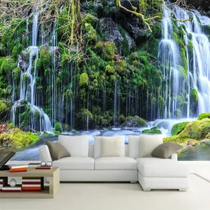 <span class=keywords><strong>Papier</strong></span> <span class=keywords><strong>peint</strong></span> mural 3D personnalisé non tissé, effet cascade, montagnes vertes, paysage aquatique, photo murale 3D à coller et décoller - Product Image 1