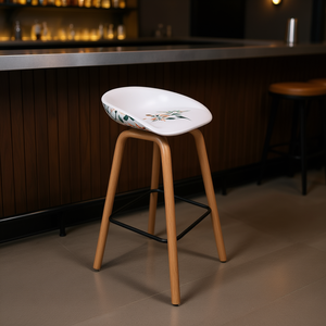 Sgabello da Bar Homeera 42x47x86cm, Plastica Bianca PP, Gambe in Ferro, Design Moderno Minimalista con Stampa a Trasferimento, Arredamento per Bar Domestico - Product Image 2