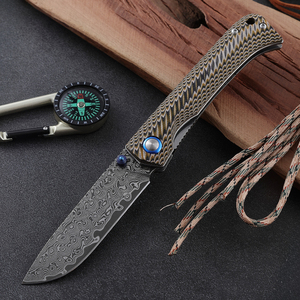 Hongrui textura áspera <span class=keywords><strong>piel</strong></span> de pitón como G10 mango Damasco cuchillo plegable PU bolsa cordón agujero con ESTUCHE DE REGALO cuchillo de bolsillo - Product Image 6