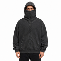 Sweat à capuche Ninja personnalisé vierge de haute qualité, brodé avec logo, 450 GSM, coupe oversize, pour hommes, avec cagoule intégrée, vente en gros, marque privée